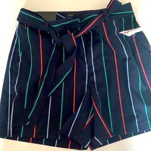 Navy striped high waisted shorts